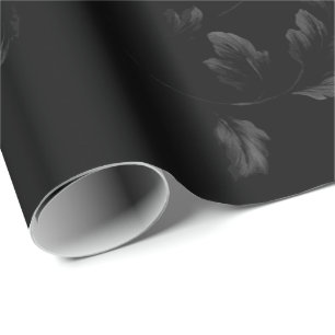 Papel De Regalo Modelo floral de la vid de la hoja negra en negro