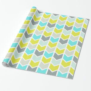 Papel De Regalo Modelo geométrico gris amarillo azul de Chevron d