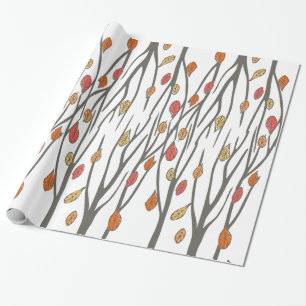 Papel De Regalo Modelo gráfico de las hojas y de los árboles de 