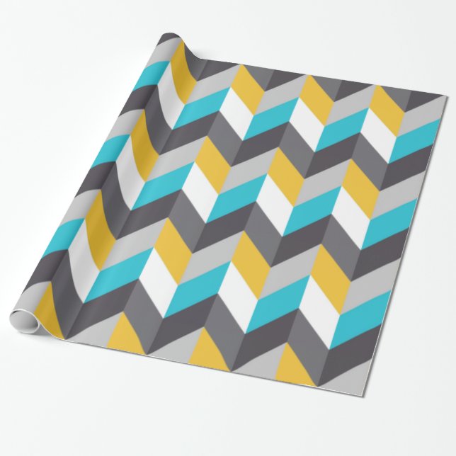 Papel De Regalo Modelo gris amarillo azul geométrico elegante (Desenrollado)