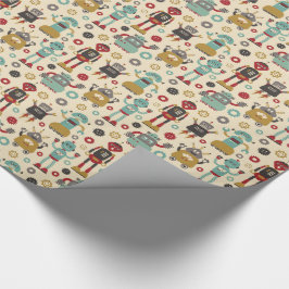 Papel De Regalo Modelo ilustrado robots retros de la diversión