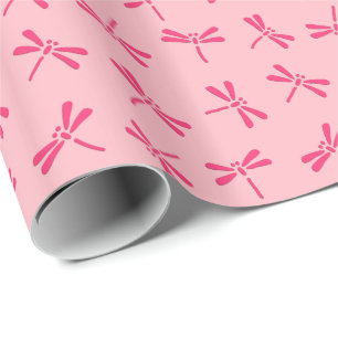 Papel De Regalo Modelo japonés de la libélula, rosa coralino
