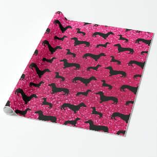 Papel De Regalo Modelo lindo del purpurina del dachshund del rosa