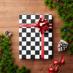 Papel De Regalo Modelo negro/blanco retro del tablero de damas del