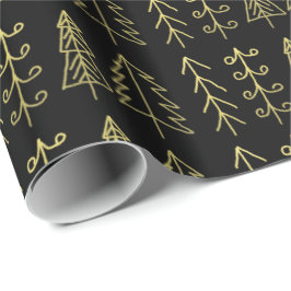Papel De Regalo Modelo negro de los árboles de navidad del oro