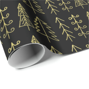 Papel De Regalo Modelo negro de los árboles de navidad del oro