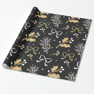 Papel De Regalo Modelo negro elegante del navidad del muérdago y