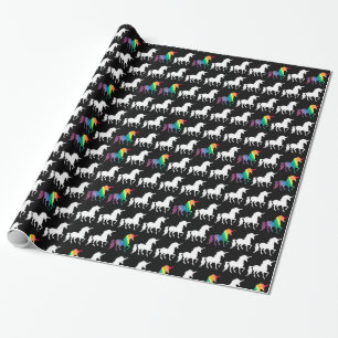 Papel De Regalo Modelo negro y blanco del unicornio del arco iris