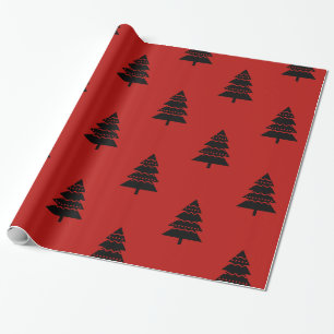 Papel De Regalo Modelo negro y rojo moderno del árbol de navidad