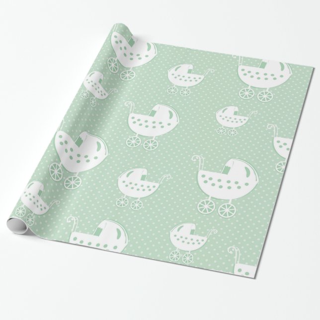 Papel De Regalo Modelo neutral hermoso del bebé de la verde menta (Desenrollado)