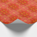 Papel De Regalo Modelo propicio chino del oro rojo festivo<br><div class="desc">Diseño propicio propicio rojo festivo del modelo del chino tradicional del oro.</div>