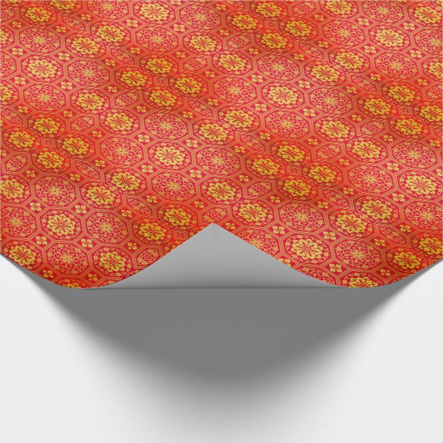 Papel De Regalo Modelo propicio chino del oro rojo festivo (Esquina)