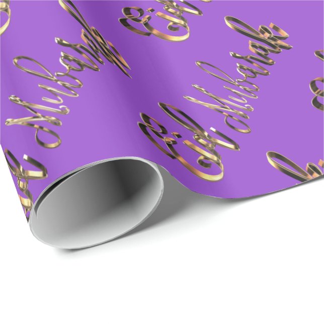 Papel De Regalo Modelo púrpura elegante del texto del oro de Eid (Esquina del rollo)