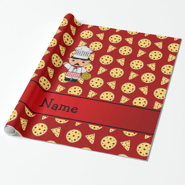 Papel De Regalo Modelo rojo personalizado de la pizza del cocinero (Desenrollado)