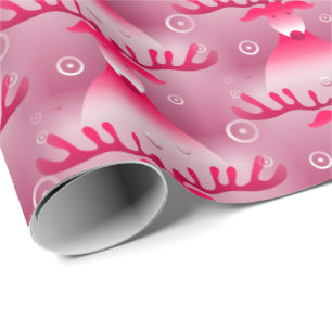 Papel De Regalo Modelo rosado caprichoso del navidad del reno