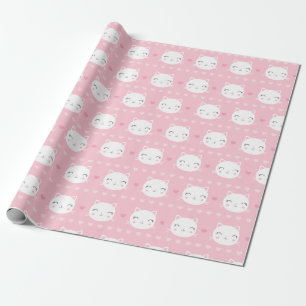 Papel De Regalo Modelo rosado femenino del gato blanco lindo