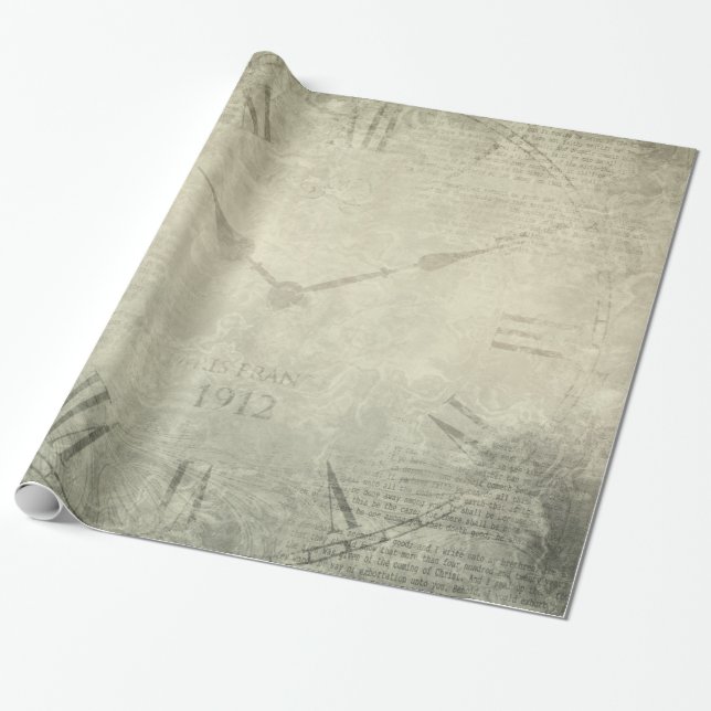 Papel De Regalo Modelo rústico del manuscrito del reloj del (Desenrollado)