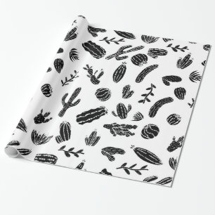Papel De Regalo Modelo suculento blanco y negro moderno del cactus