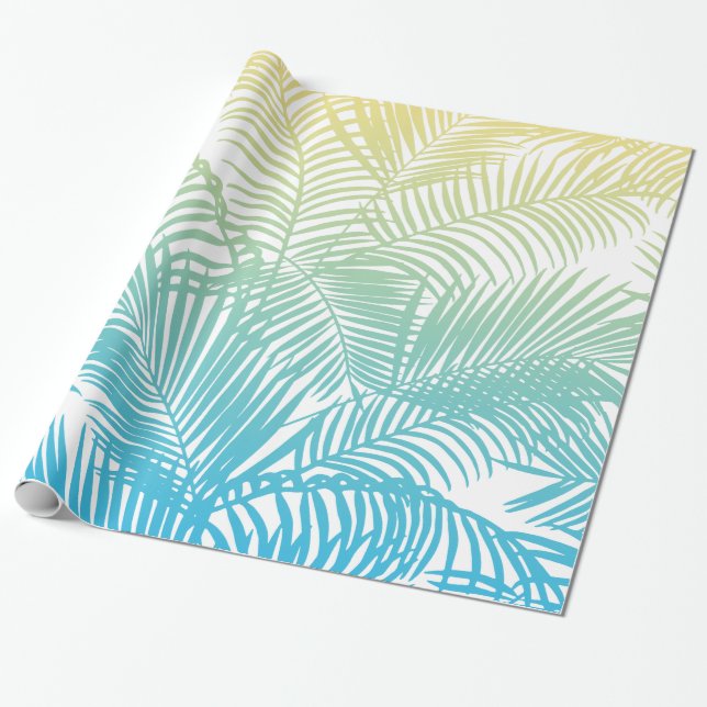 Papel De Regalo Modelo tropical amarillo verde azulado moderno de (Desenrollado)