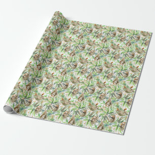 Papel De Regalo Modelo tropical de la pereza de la acuarela