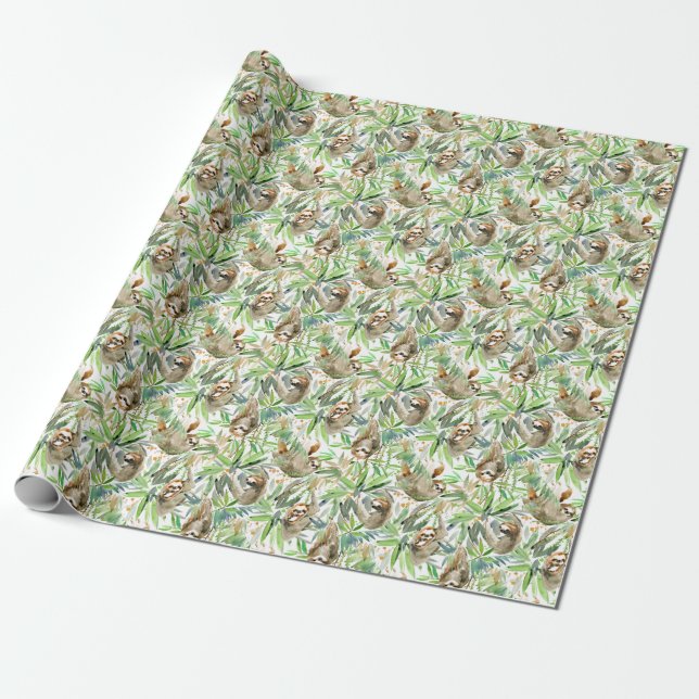 Papel De Regalo Modelo tropical de la pereza de la acuarela (Desenrollado)