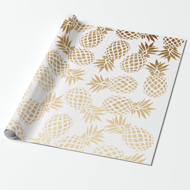 Papel De Regalo modelo tropical de la piña del falso oro elegante (Desenrollado)