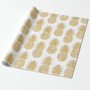 Papel De Regalo Modelo tropical elegante de la piña del oro blanco