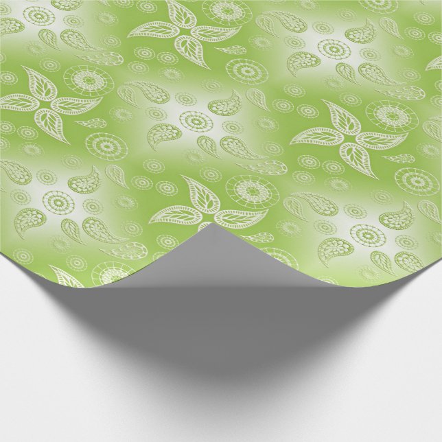 Papel De Regalo Modelo verde de la cal de Paisley (Esquina)