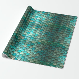 Papel De Regalo Modelo verde de menta de las escalas de pescados