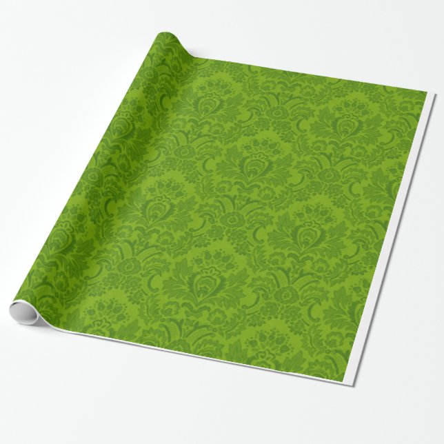 Papel De Regalo Modelo verde del damasco (Desenrollado)