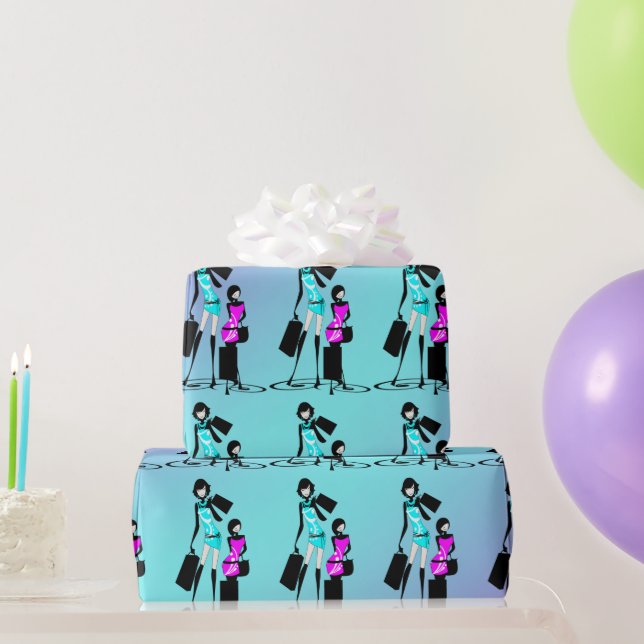 Papel De Regalo Modelos de moda femenina comprando en París (Regalos de fiesta)