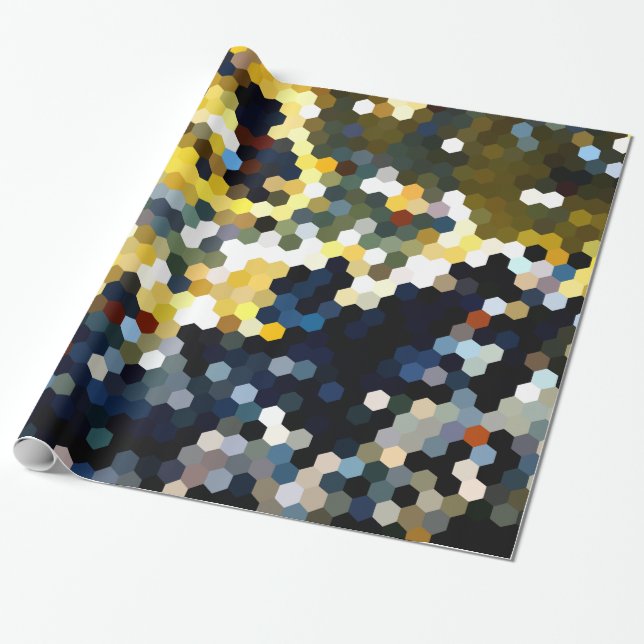 Papel De Regalo Modelos geométricos hexágonos amarillos y azules (Desenrollado)