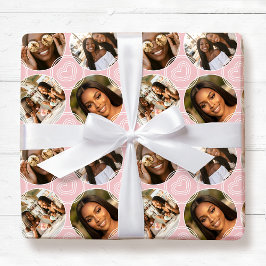 Papel De Regalo Modern 4 Photo Collage Circle Heart Blush Pink