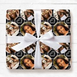 Papel De Regalo Modern 4 Photo Collage Circle Heart Pattern Black