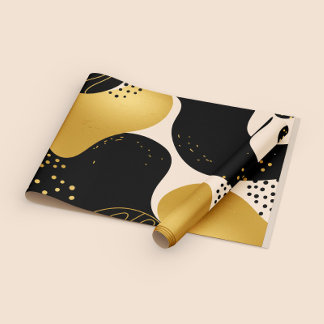 Papel De Regalo Modern Abstract Black and Gold Organic Pattern