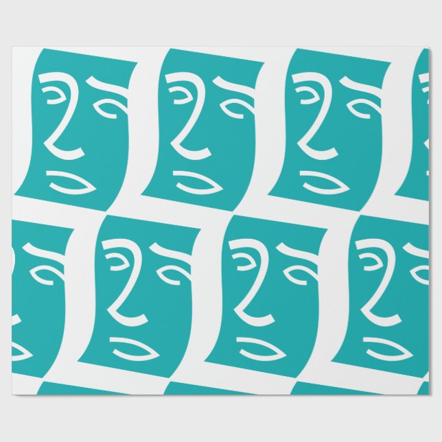 Papel De Regalo Modern Abstract Face Line Art Teal (Superficie plana)