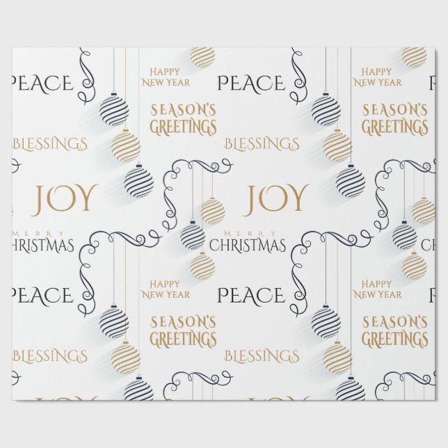 Papel De Regalo Modern Black and Gold Holiday Messages  (Costura)