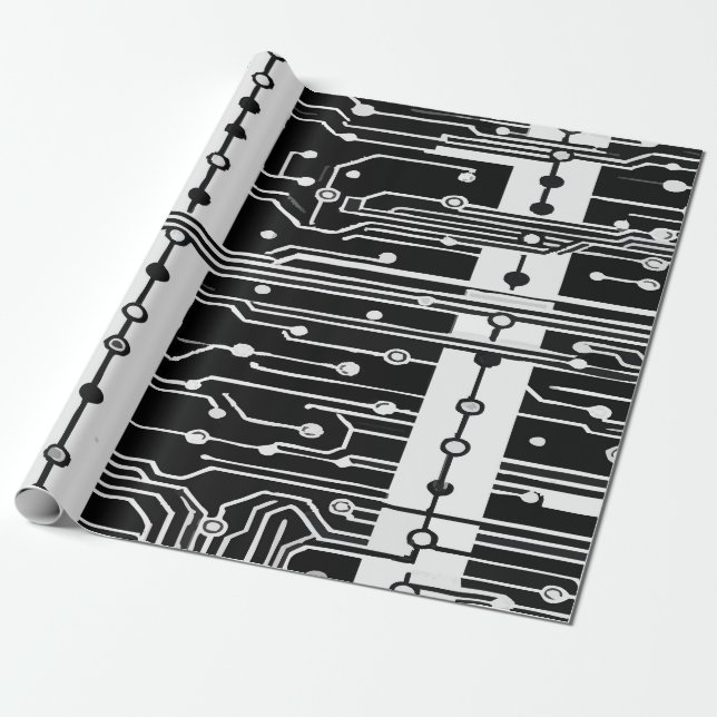Papel De Regalo Modern Black and White Circuit Board Texture Patte (Desenrollado)