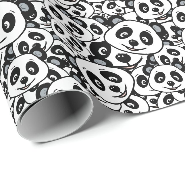 Papel De Regalo Modern Black and White Cute Panda Bear Pattern (Esquina del rollo)
