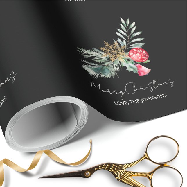 Papel De Regalo Modern Black Minimalist Christmas Script (Subido por el creador)