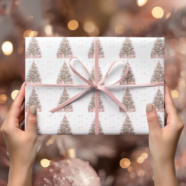 Papel De Regalo Modern Blush Christmas Tree – Personalized Holiday (Subido por el creador)