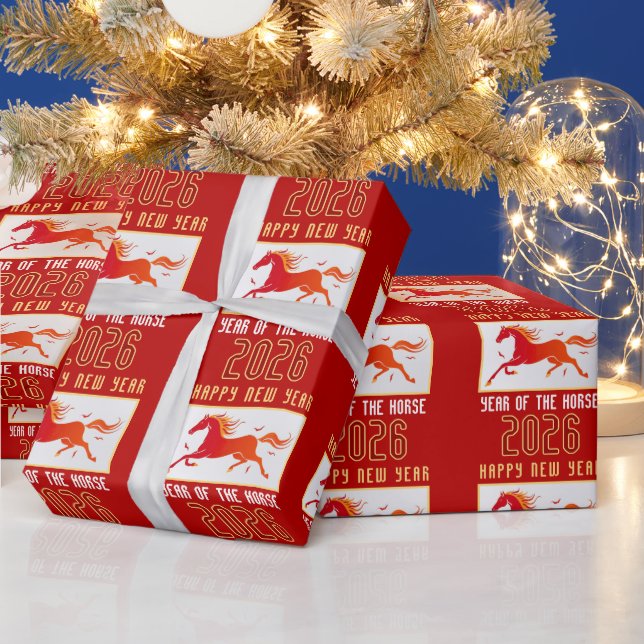 Papel De Regalo Modern Chinese Horse New Year 2026  (Vacaciones)