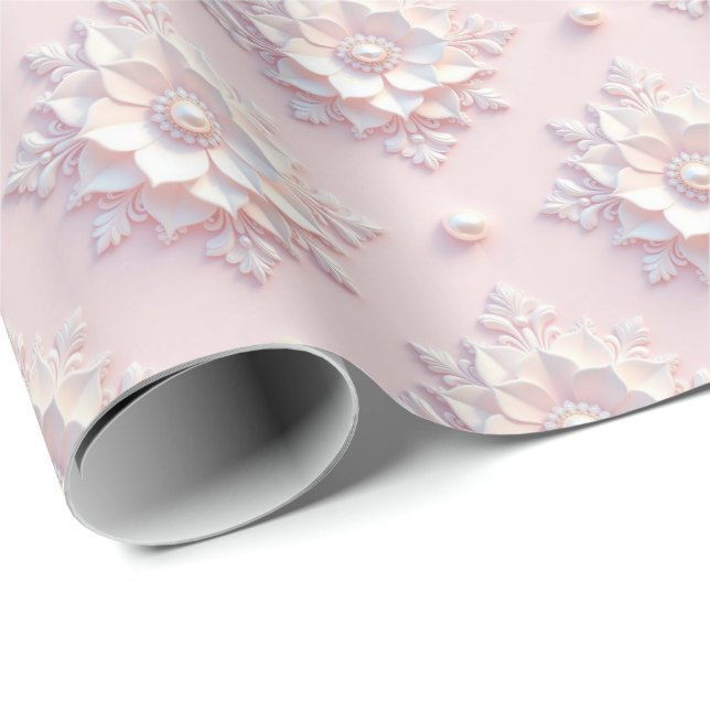 Papel De Regalo Modern Elegant "3D" Look Wedding Floral Gift Wrap (Esquina del rollo)