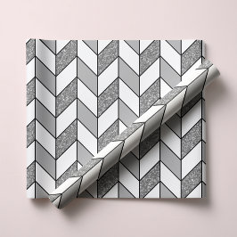 Papel De Regalo Modern Faux Plata Brillo Espina de Pescado Chevron