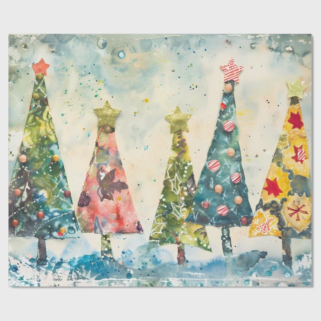 Papel De Regalo Modern Geometric Patchwork Christmas Tree (Superficie plana)