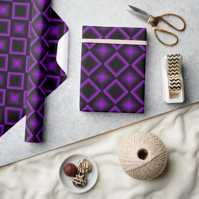 Papel De Regalo Modern Geometric Pattern Purple and Black Birthday (Artesanía)