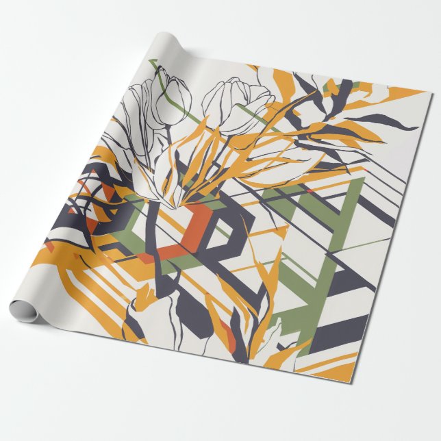 Papel De Regalo Modern Geometric Tulip Line Art Pattern (2) (Desenrollado)
