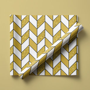 Papel De Regalo Modern Glitter Dorado Chevron Espina de Pescado
