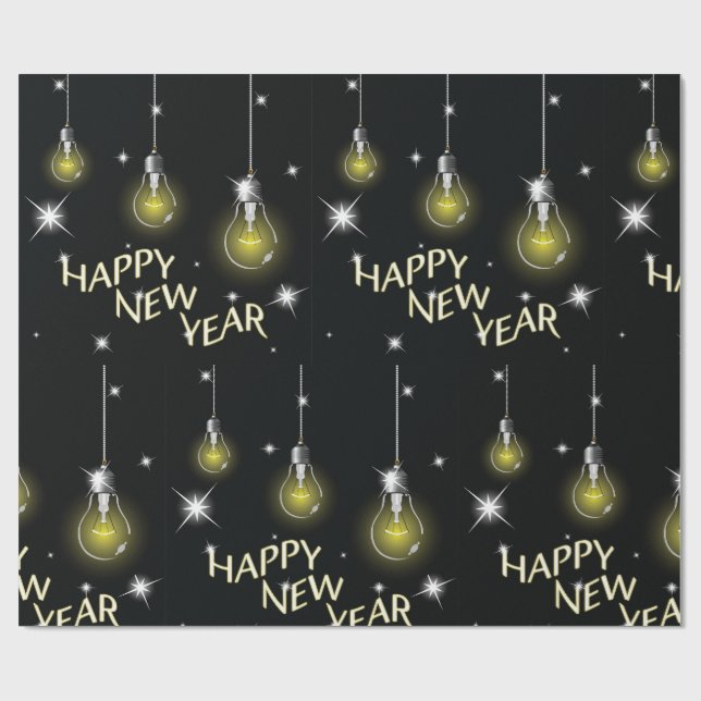 Papel De Regalo Modern Glowing Light Bulbs Happy New Year (Superficie plana)