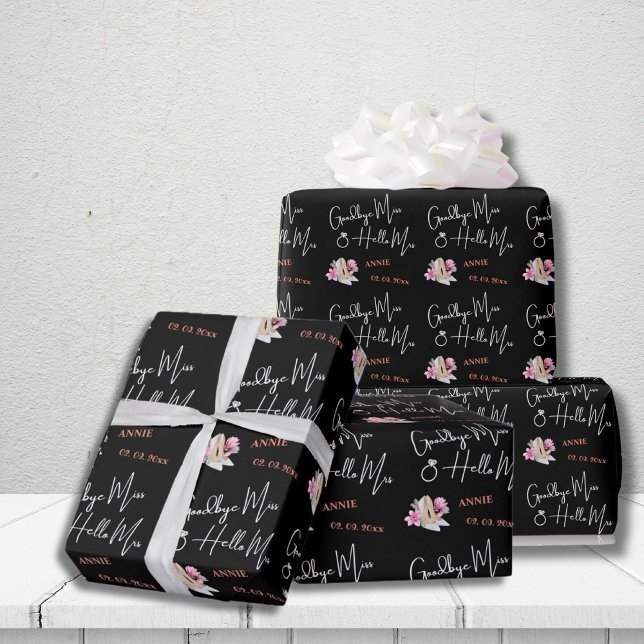 Papel De Regalo Modern Goodbye Miss Hello Mrs Black Bridal Shower (Subido por el creador)